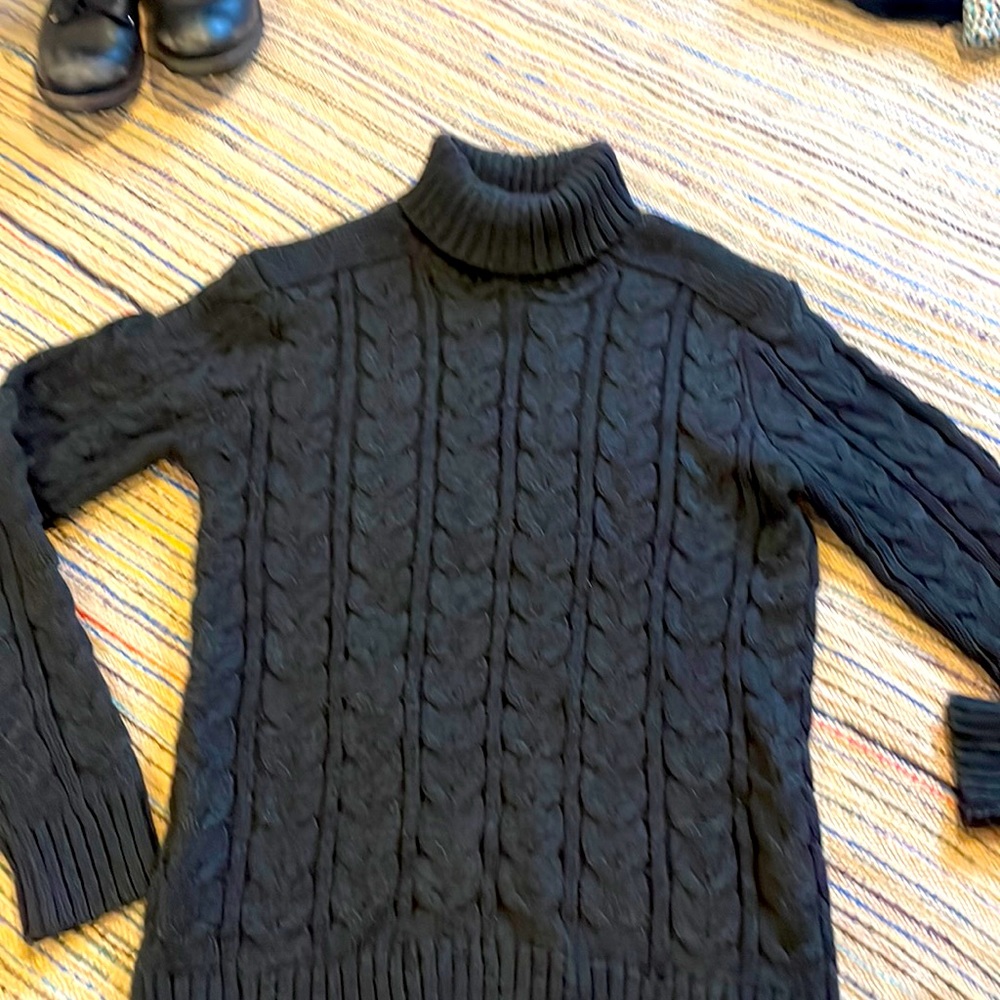 XRAY Thick Cable Knit Chunky Sweater Turtleneck Charcoal Gray/Black Medium